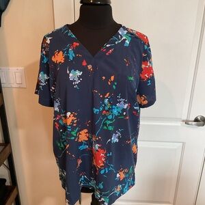 Navy Floral V-Neck Women’s scrub Top